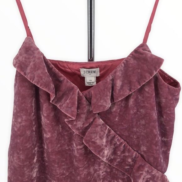 J Crew Pink Crushed Velvet Ruffle Trim Camisole Tank Top NWT - Picture 3 of 11